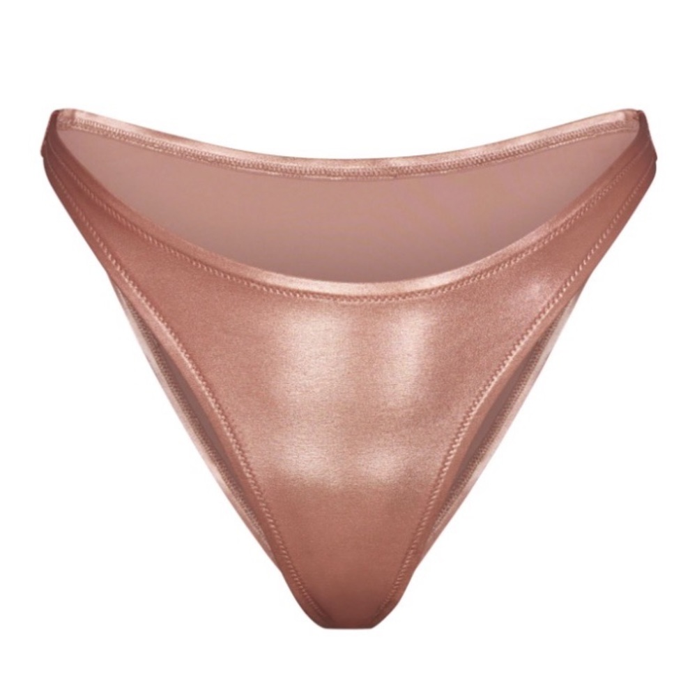 SKIMS METALLIC SWIM DIPPED MID WAIST BOTTOM CHAMPAGNE L or 2X